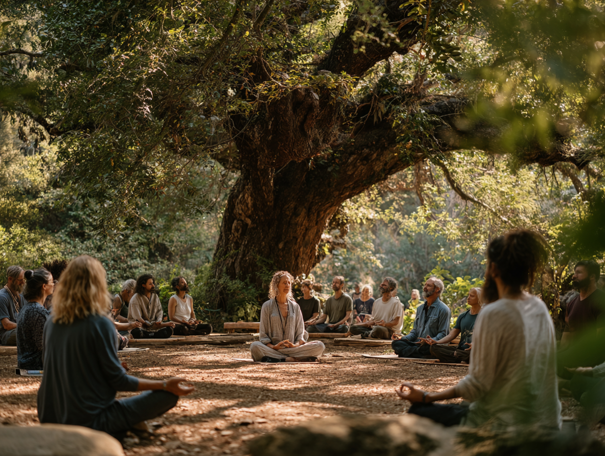 Інструктори floridex проводять заняття на природі з групою людей різного віку