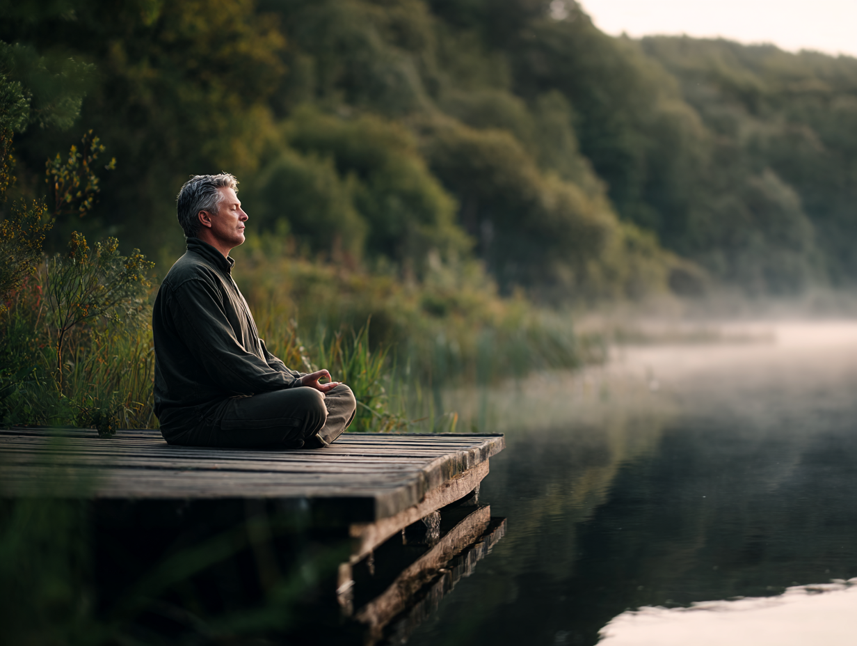 Жінка практикує йогу на природі під час заходу сонця